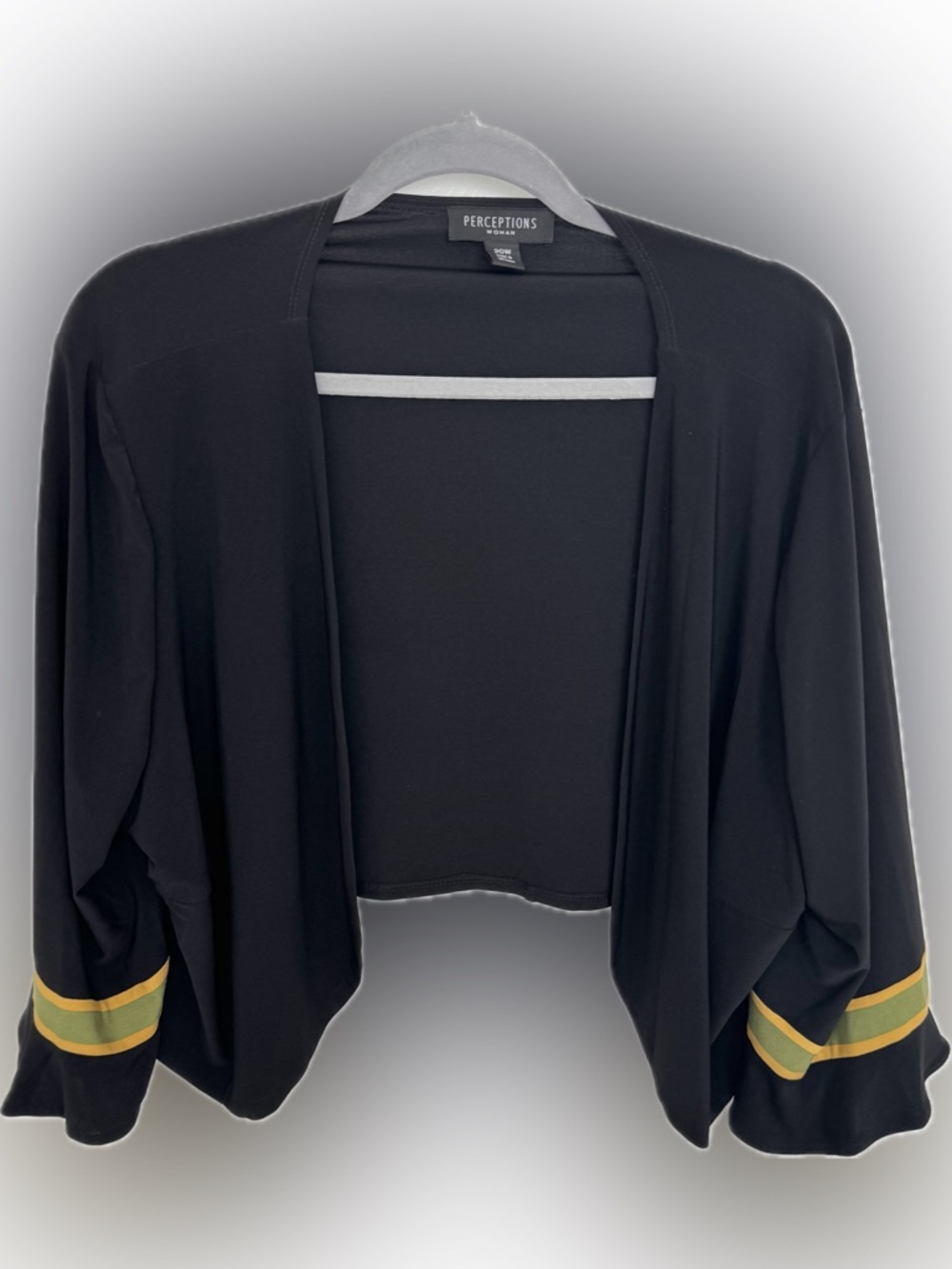 NWT Perceptions 20W Black Cropped Shrug Cardigan | Open Front | Sleeve Detail